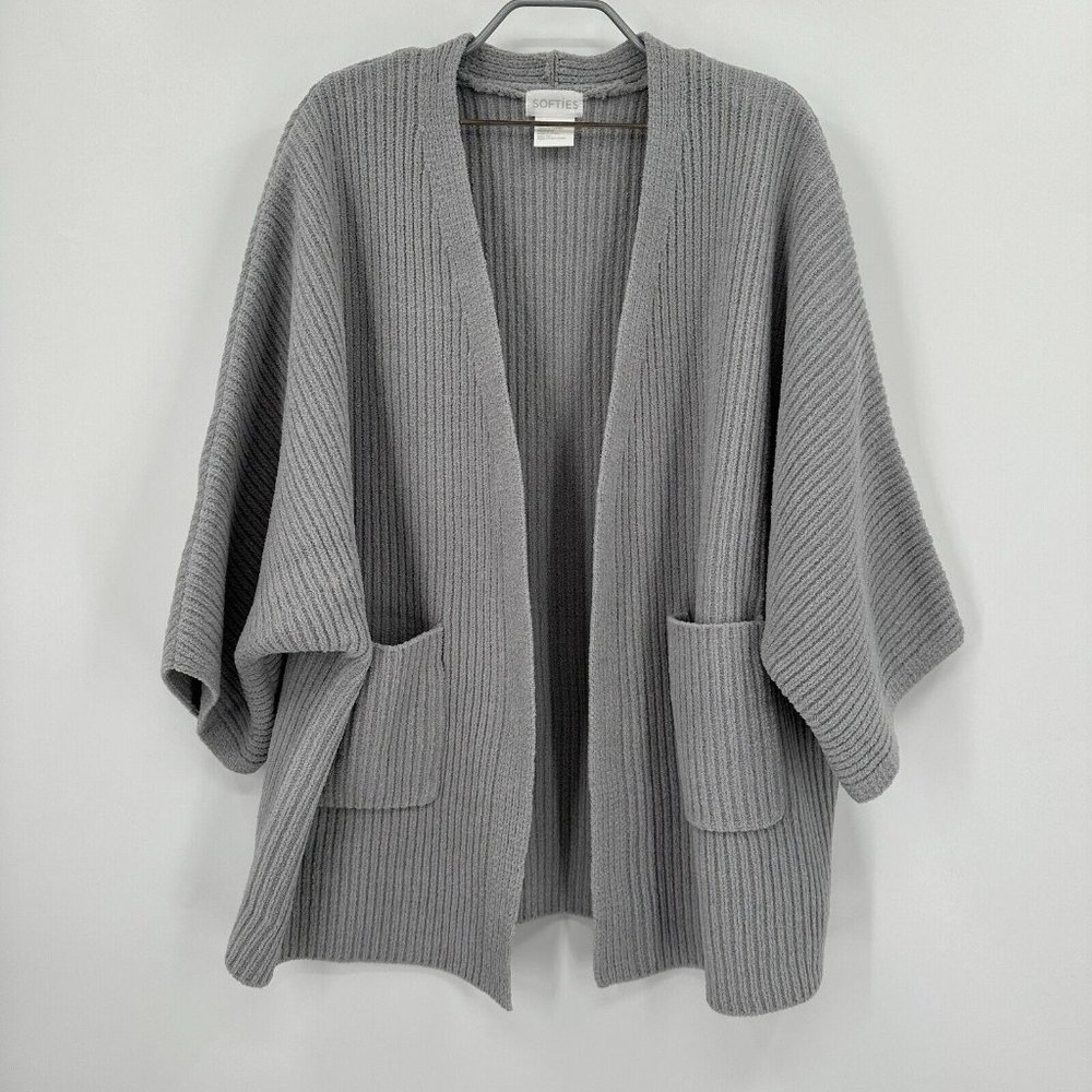 Softies 28" Rib Chenille Kimono Cardigan Sweater sz S/M Gray Open Front NWOT NEW